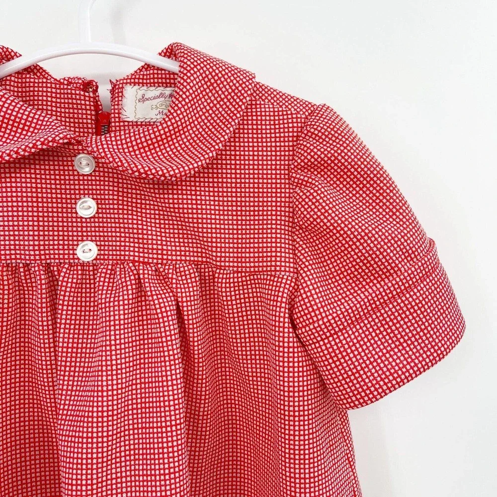 Handmade Vintage 50s 60s Peter Pan Collar Dress Red‎ Size 2T Short Sleeve Zip